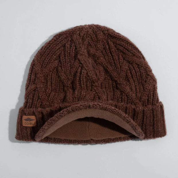 Coal The Yukon Cable Knit Wool Brim Beanie - BROWN