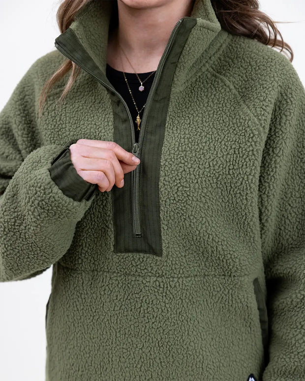 Jones Women’s Campfire Recycled Sherpa Fleece Pullover - GREEN